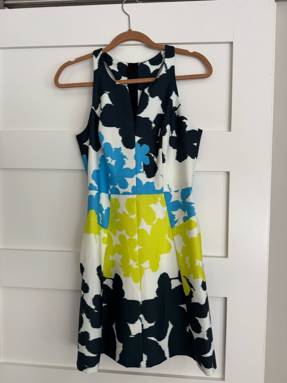 Milly Black Dress with White and Blue Floral Accents